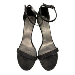 Stuart Weitzman Women’s 10.5M Black Glitter “Goose Bump” Sequin Slip-On Stiletto